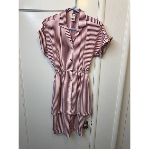 Vintage 90's Sandy Sandy Red White Striped button front dress 7/8 Made In USA - Picture 1 of 6
